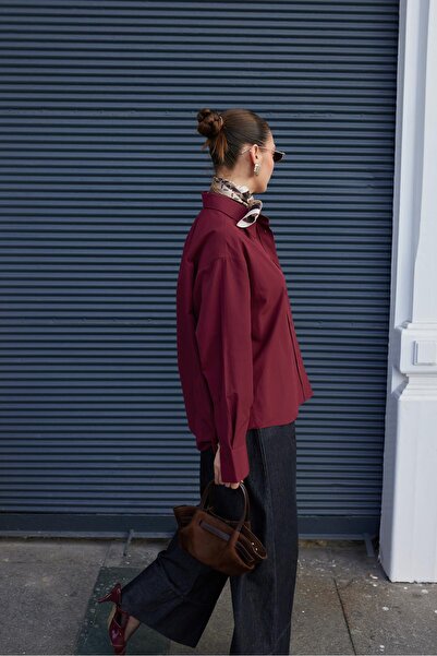 Askı Nişantaşı Claret Red Single Pocket Poplin Shirt