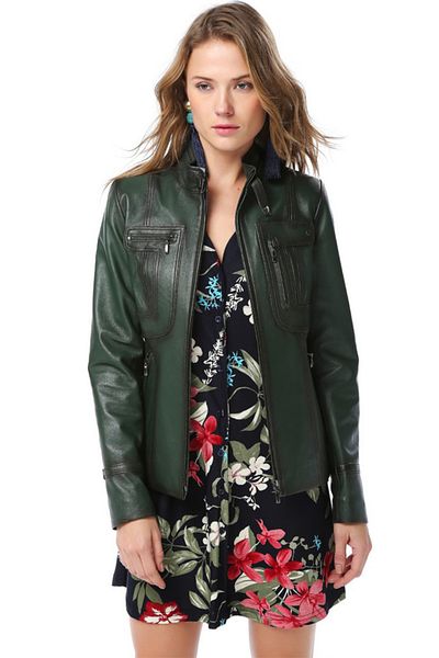 Dericlub Green Genuine Leather Women's Coat - Yb2043