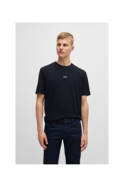 BOSS Streç pamuklu kumaştan, logo baskılı, rahat kesim tişört