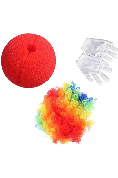Hepta Collection Colorful Clown Wig White Gloves Red Sponge Nose Clown S 3 Pieces