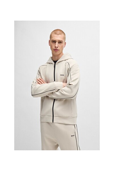 BOSS Kabartmalı desenli esnek pamuklu fermuarlı kapüşonlu