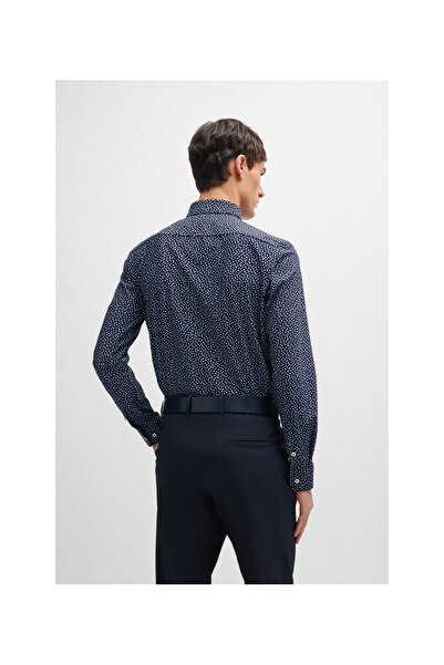 BOSS Baskılı esnek kumaştan dar kesim gömlek