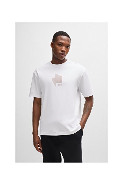BOSS Parlak desenli interlok pamuklu rahat kesim tişört