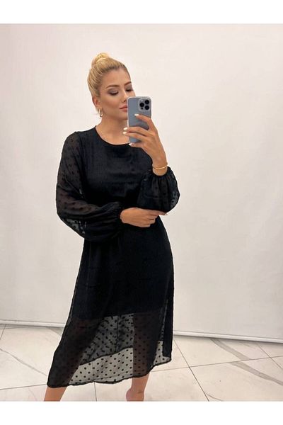 Amara Boutique Căptușeală cu mânecă lungă pentru femei Detaliu Articol de ofertă Rochie din șifon cu pompon