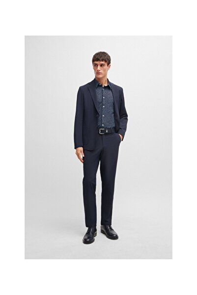 BOSS Baskılı esnek kumaştan dar kesim gömlek