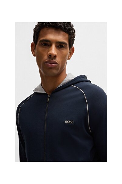BOSS Logo Detaylı Esnek Pamuklu Fermuarlı Kapüşonlu