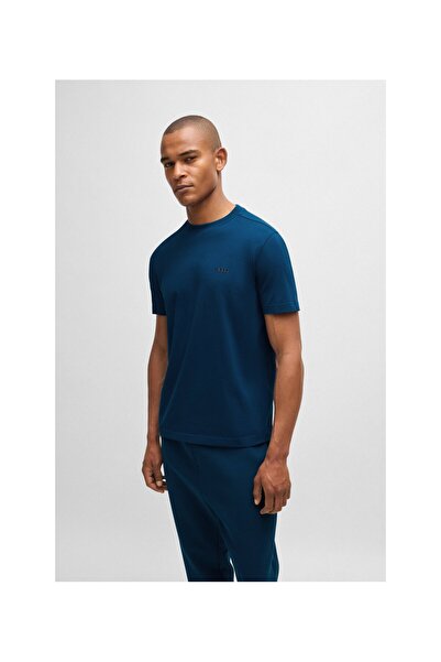 BOSS Zıt renk logolu esnek pamuklu normal kesim tişört