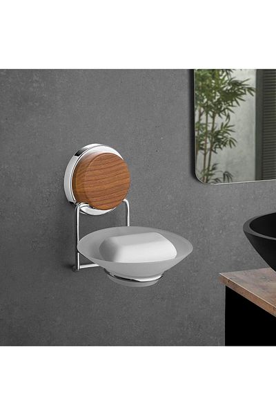 Okyanus Home Διανομέας σαπουνιού Magic Fix Chrome Dry με ξύλινο σχέδιο
