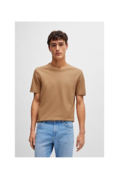 BOSS Jakarlı yapıda pamuk karışımlı tişört.