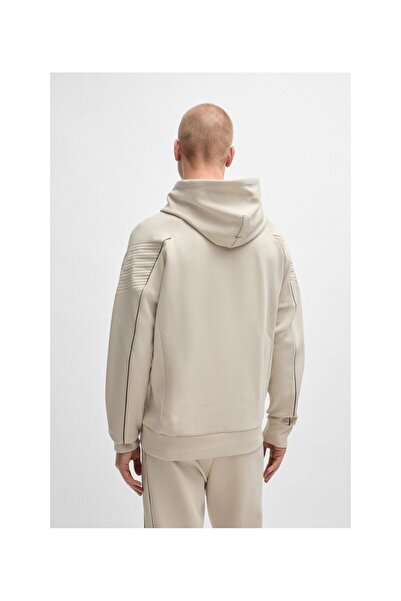 BOSS Kabartmalı desenli esnek pamuklu fermuarlı kapüşonlu