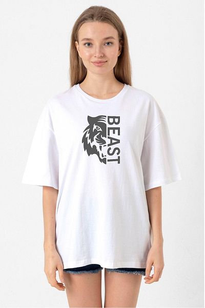 Tshirthane Mr Beast Half Face White Women's Oversize T-Shirt