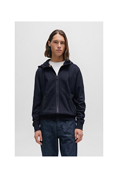 BOSS Logo yamalı pamuklu havlu kumaştan fermuarlı kapüşonlu