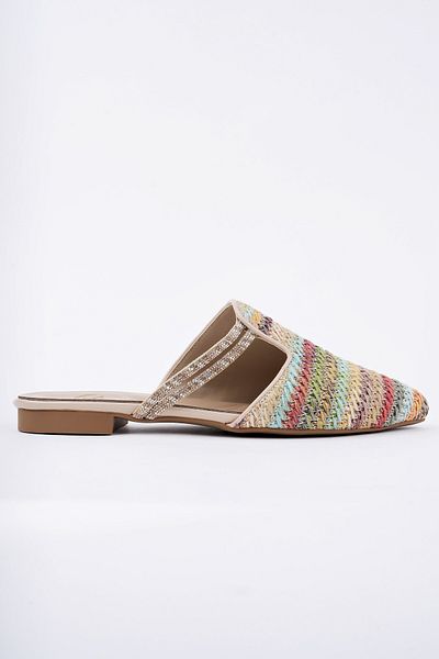 MUGGO Jaylin Women's Stoned Casual Straw Slippers with Closed Front
