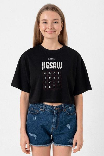 Tshirthane Jigsaw Game Isn_T over yet Black Women's Crop Tshirt