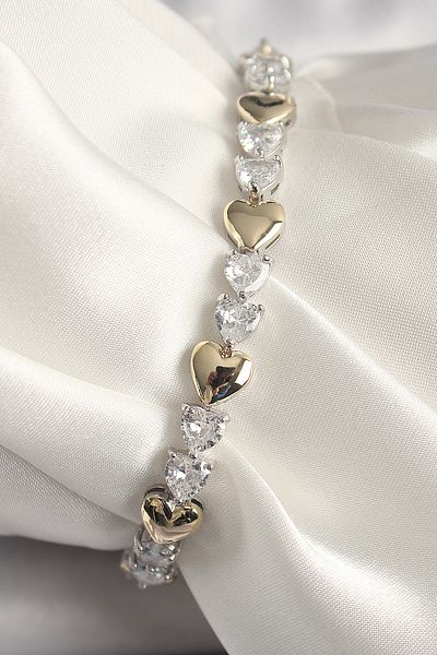 Mu Art Ahşap Brass Silver Color Zircon Stone Gold Heart Vip Series Women's Bracelet
