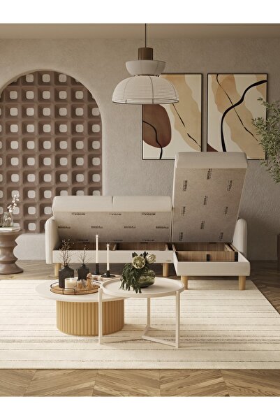Modalife Bohem Köşe Takımı, İskandinav L Koltuk, Modern Köşe Koltuk, Uzanmalı, Yataklı Sandıklı