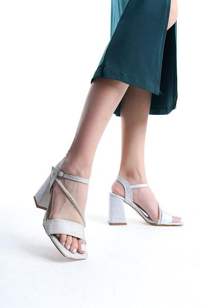 Preshley Pantofi de damă, argintiu stacojiu, cu toc gros de 9 cm, cu detaliu de piatră