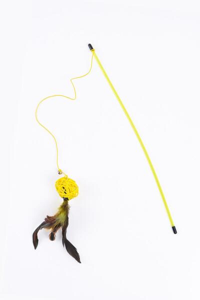 GOBYPET Furry Cat Fishing Rod, Yellow Bulk Cat Play Fishing Rod