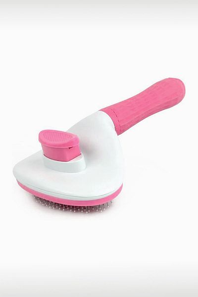 GOBYPET Pink Animal Brush with Automatic Cleaning Button - Cat Dog Hair Collector Comb