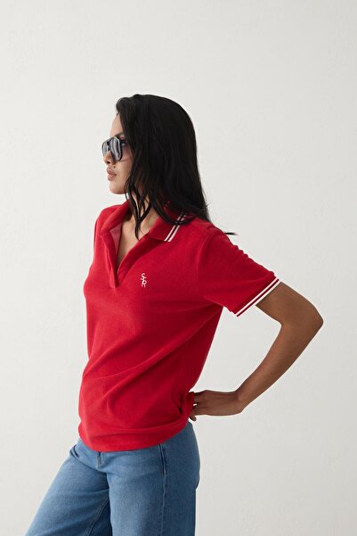 Setre Μπλουζάκι από ύφασμα πετσέτας με κόκκινο γιακά και λεπτομέρεια ρίγας