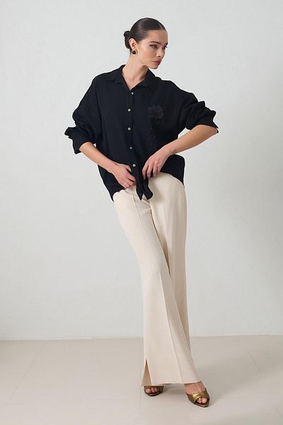 Setre Black Embroidery Detailed Long Sleeve Shirt