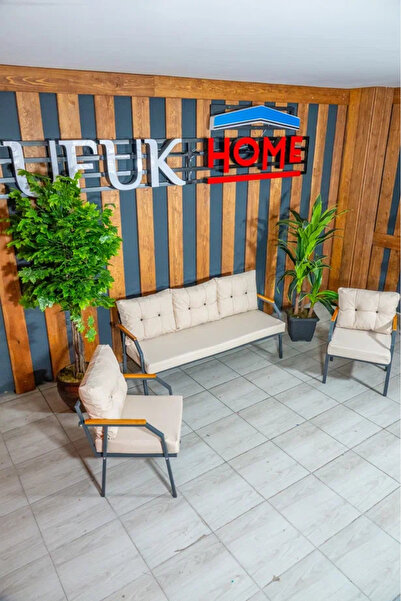 UFUK HOME Zeyd 311 Krem Fermuarlı Bahçe Balkon Takımı, Salon - Metal Kanepe K...