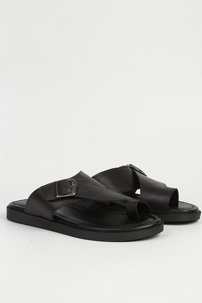 Pierre Cardin Ανδρικές δερμάτινες μαύρες παντόφλες - PC-7346