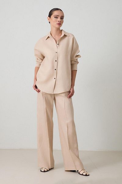 Setre Beige 100% Linen Long Sleeve Oversized Shirt