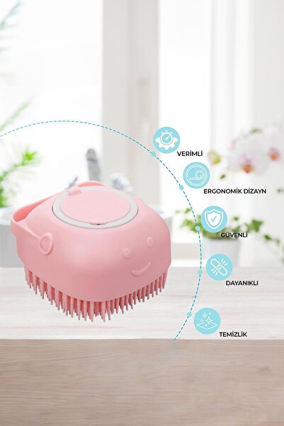 GOBYPET Cat and Dog Pet Washing Brush with Shampoo Tank Silicone Pink