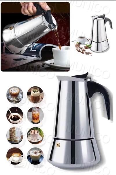Munico 300ml Ocak İçin Espresso Makinesi Paslanmaz Çelik Kahve Makinesi Çok İşlevli Makine Fincan Kalite