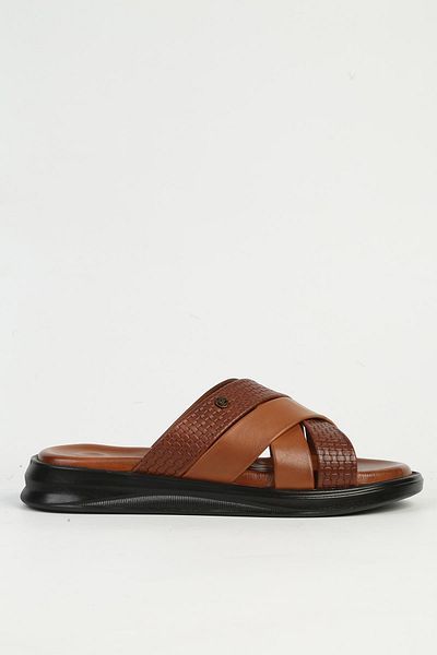 Pierre Cardin Ανδρικές δερμάτινες παντόφλες Tan - PC-7336
