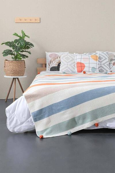 AKSU Pompom Cotton Double Blanket 200x220 cm