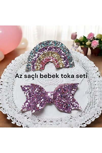 damlakidsmoda Kiz bebek az saçlı bebek toka seti fiyonk gökkuşağı