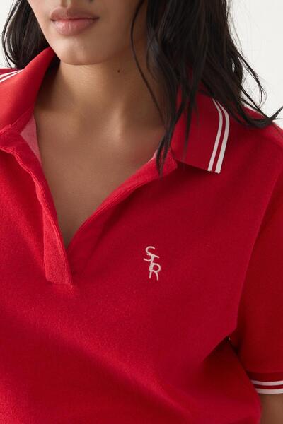 Setre Μπλουζάκι από ύφασμα πετσέτας με κόκκινο γιακά και λεπτομέρεια ρίγας