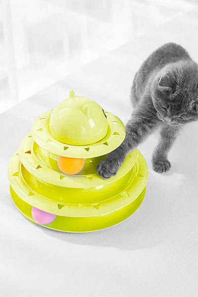 GOBYPET 3-Layer Round Cat Toy - Fun with Rolling Ball and Yellow Ball