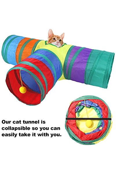 Pikas 80 cm Foldable 3 Way Rainbow Cat Play Tunnel - 2112