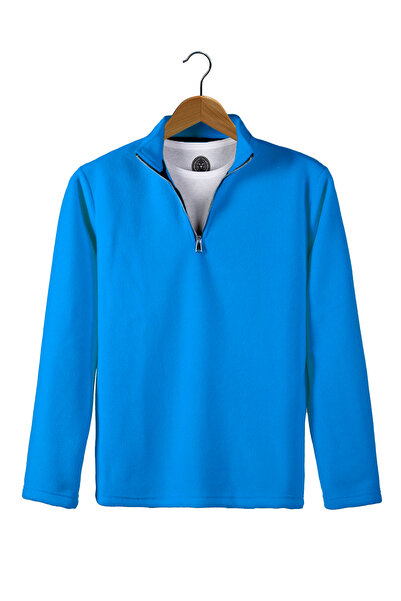 VEAVEN Mavi Yarım Fermuarlı Regular Kalıp Dik Yaka Polar Sweatshirt