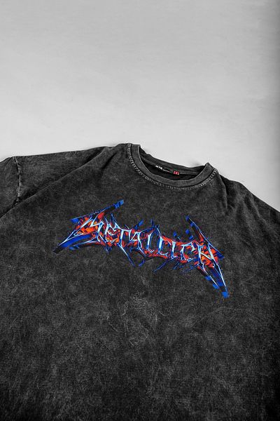 Sekizbiraltı Πολύχρωμο λογότυπο Metallica με τυπωμένο Washed Smoked Oversize μπλουζάκι Unisex
