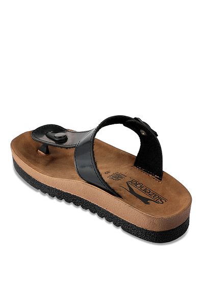 Slazenger Papuci Star pentru fete din piele lacuita neagra