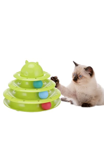 GOBYPET 3-Layer Ball Round Cat Toy, Rolling Ball, Green Ball Round Cat Toy Cat Entertainment