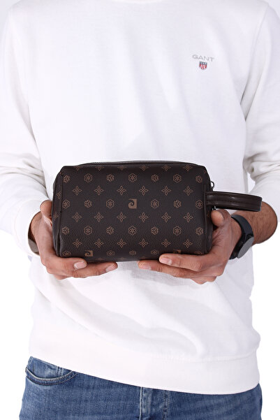 Pierre Cardin 01pc002001 Erkek El Çantası El Pörtföyü Clutch Çanta Baskılı Kahverengi