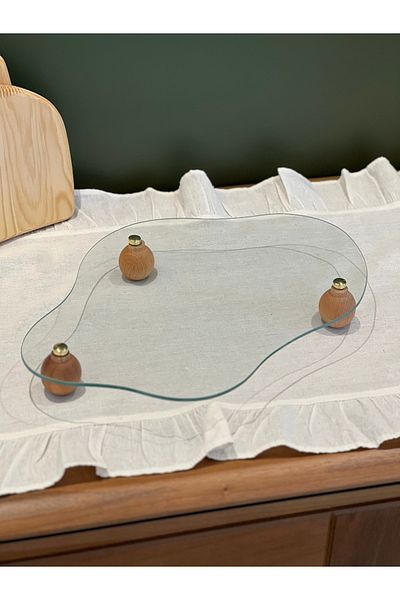 may home design Decorative Wooden Ball Footed Curved Glass Presentation Rack/Organizer.