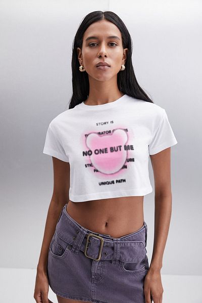 GRIMELANGE MORAN Women's White Pink Printed 100% Cotton T-Shirt