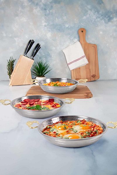 einsteel Set de 3 oale din oțel aspect cupru - tigaie cu ouă omletă 19/21/23 cm