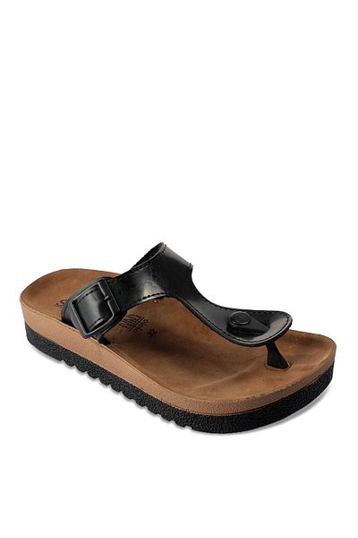 Slazenger Papuci Star pentru fete din piele lacuita neagra