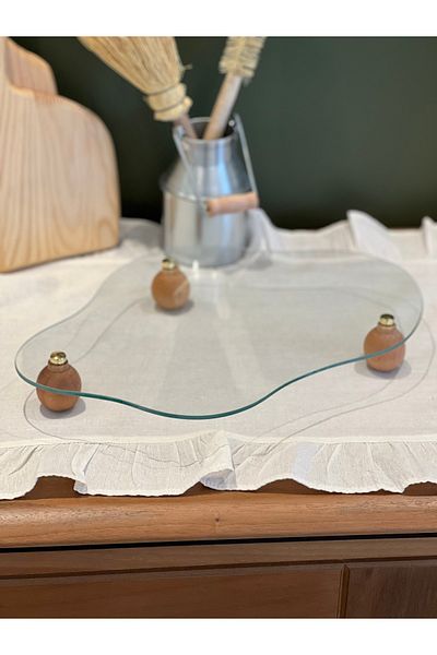 may home design Decorative Wooden Ball Footed Curved Glass Presentation Rack/Organizer.