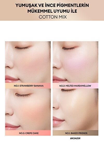 Missha Doğal Görünümlü, 3 Farklı Renk Tonu İçeren, Uzun Süre Kalıcı Allık Cotton Mix Blush (No.1)