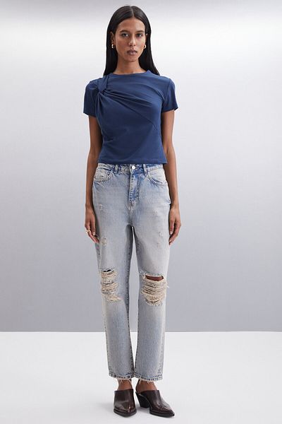 GRIMELANGE Yasmin Women's Slim Fit Navy Blue Blouse