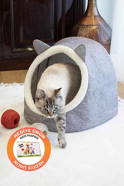 GOBYPET Alas Felt Cat and Dog House Bed with Gray Mat Gift