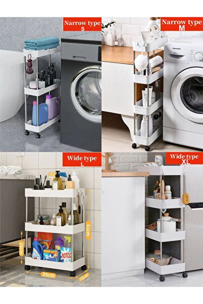 Choice L WHITE 1pcs 3/4 Tier Rolling Utility Cart Storage Shelf Movable Gap Storage Rack Kitchen Bathroom S